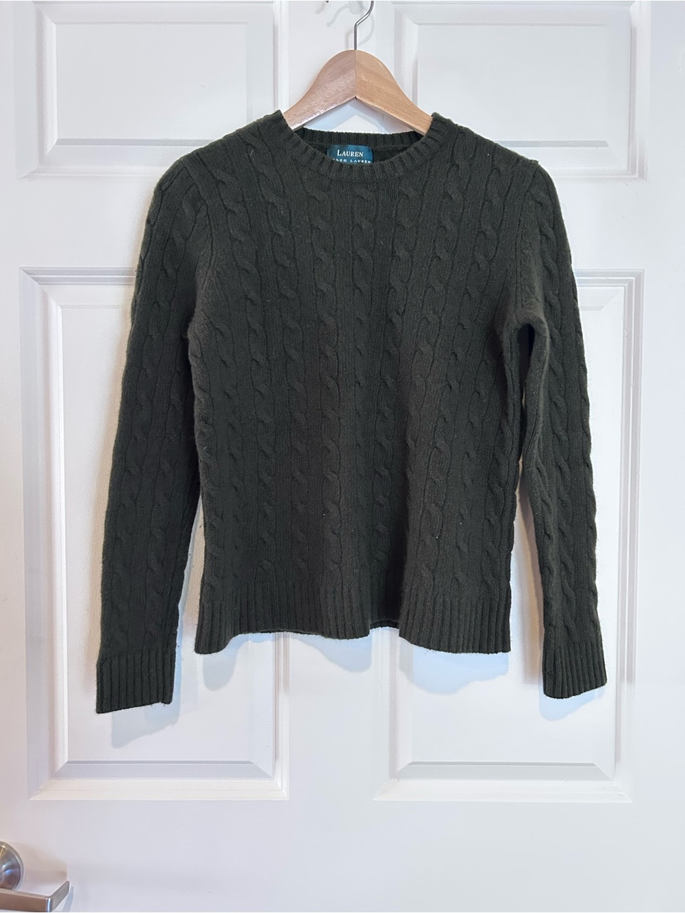 Lauren Ralph Lauren Vintage Dark Green Cable-Knit Crewneck Sweater - Women's - Picture 3 of 6